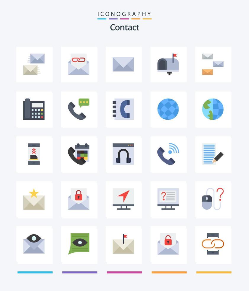 Creative Contact 25 Flat icon pack  Such As contact. call. email. envelope. contact us vector