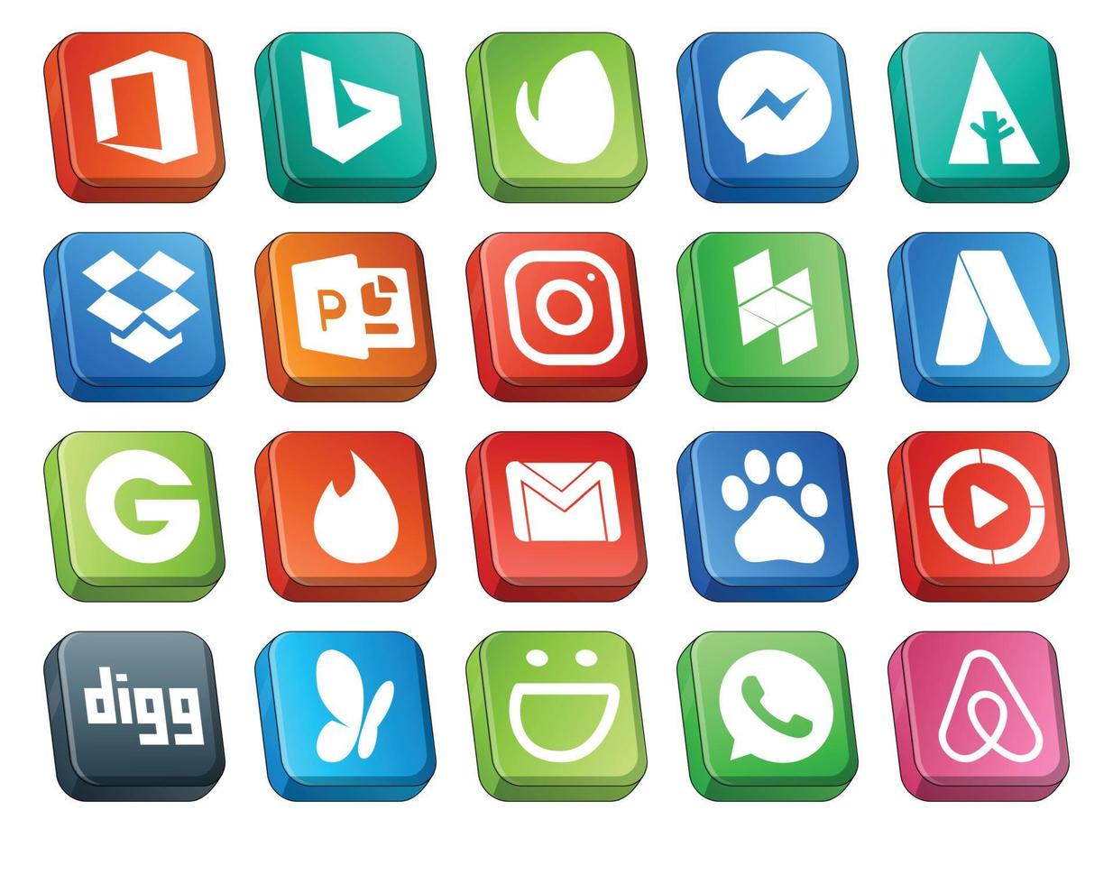 paquete de 20 íconos de redes sociales que incluye video baidu houzz mail gmail vector