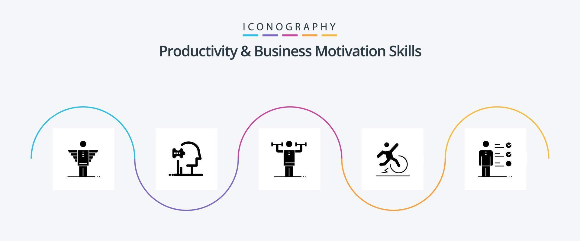 Productivity And Business Motivation Skills Glyph 5 Icon Pack Including escape. change. solutions. business. physical vector