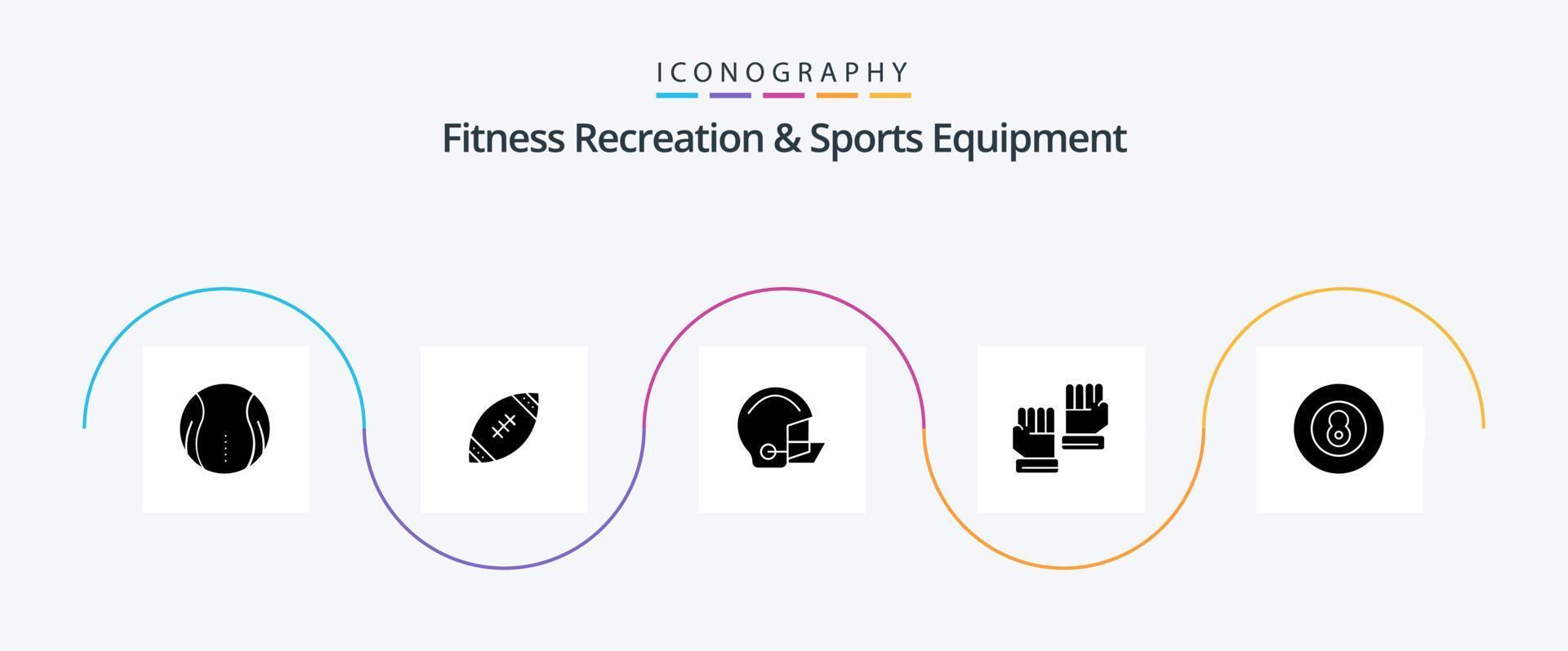 Fitness Recreation And Sports Equipment Glyph 5 Icon Pack Including sport. gloves. rugby. glove. helmet vector