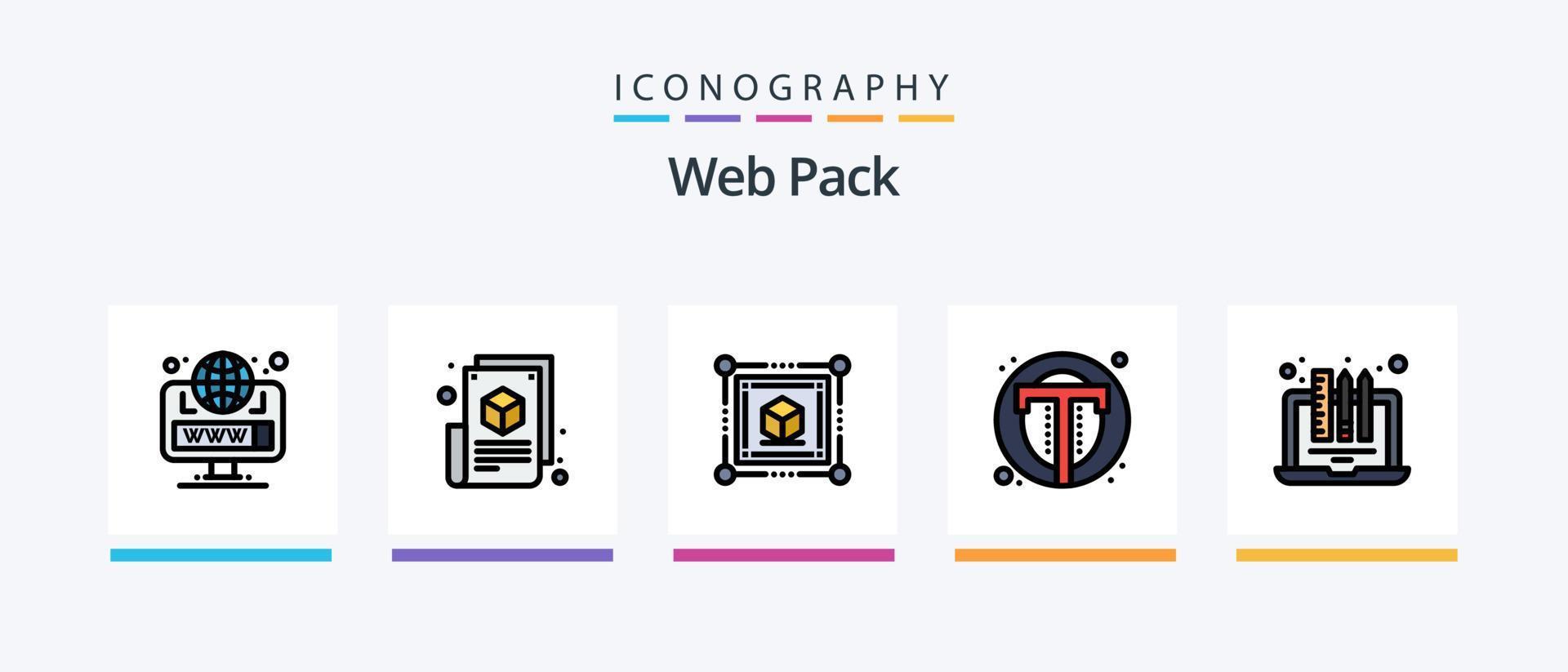 la línea del paquete web llenó el paquete de 5 iconos, incluida la web. texto. diseño. foto. web. diseño de iconos creativos vector