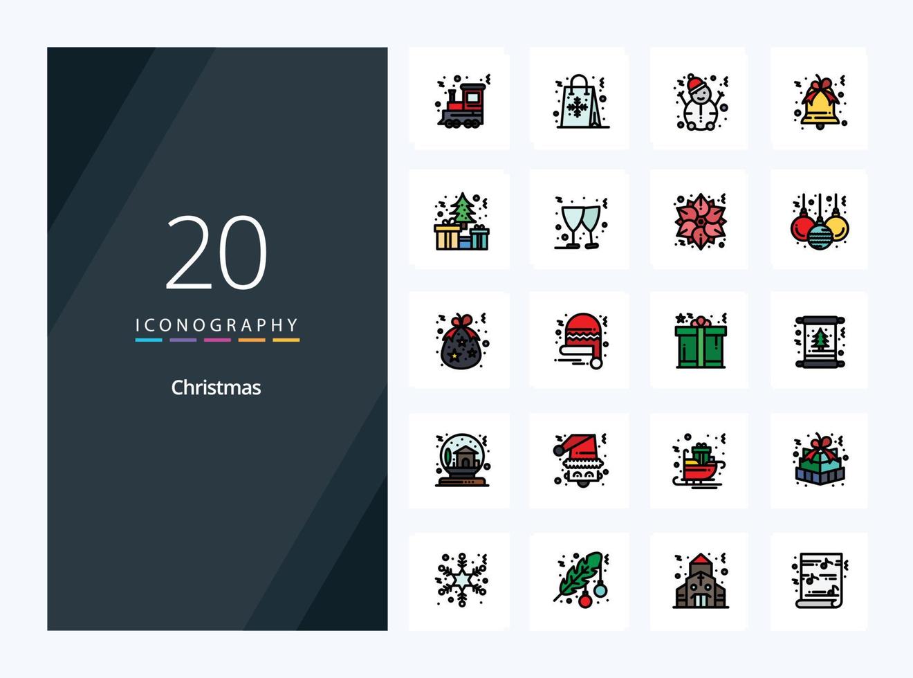 20 icono lleno de línea navideña para presentación vector