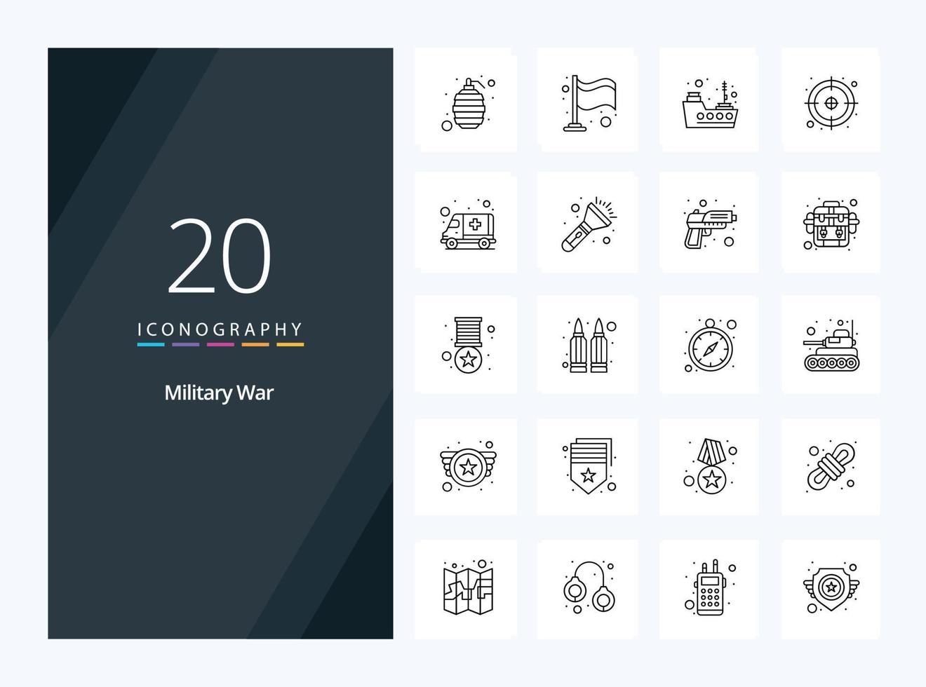 20 Military War Outline icon for presentation vector