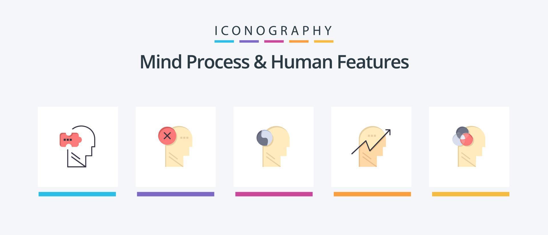 Mind Process And Human Features Flat 5 Icon Pack Including human. arrow. mark. mind. brian. Creative Icons Design vector