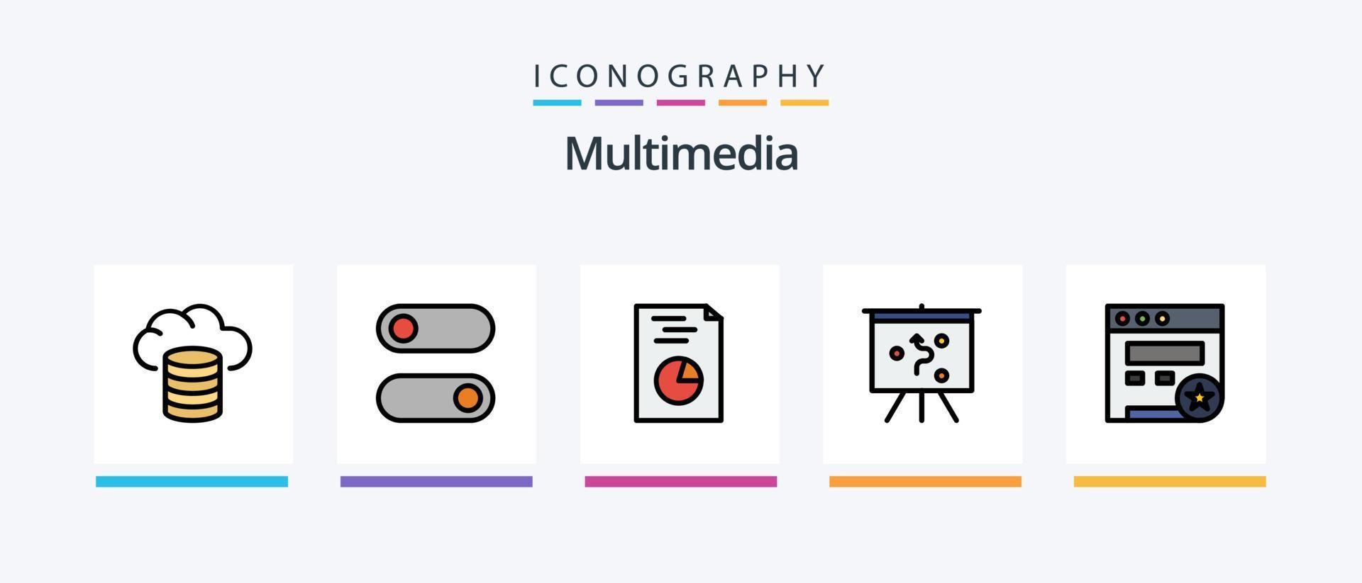 Multimedia Line Filled 5 Icon Pack Including . search. sync. backup. Creative Icons Design vector