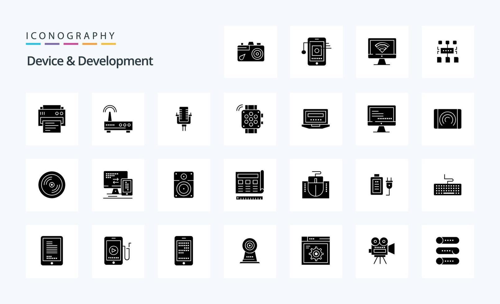 25 Device And Development Solid Glyph icon pack vector