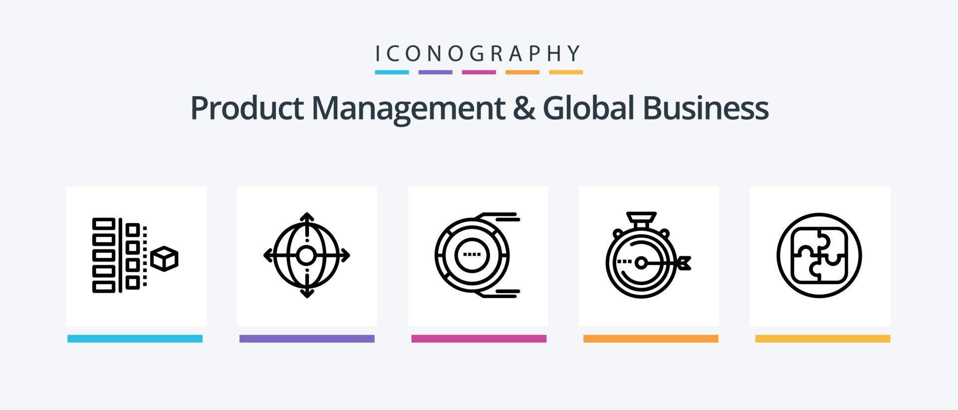 gestión de productos y paquete de iconos de la línea de negocios global 5, incluida la producción. prioridades candidato. gestión. selección. diseño de iconos creativos vector