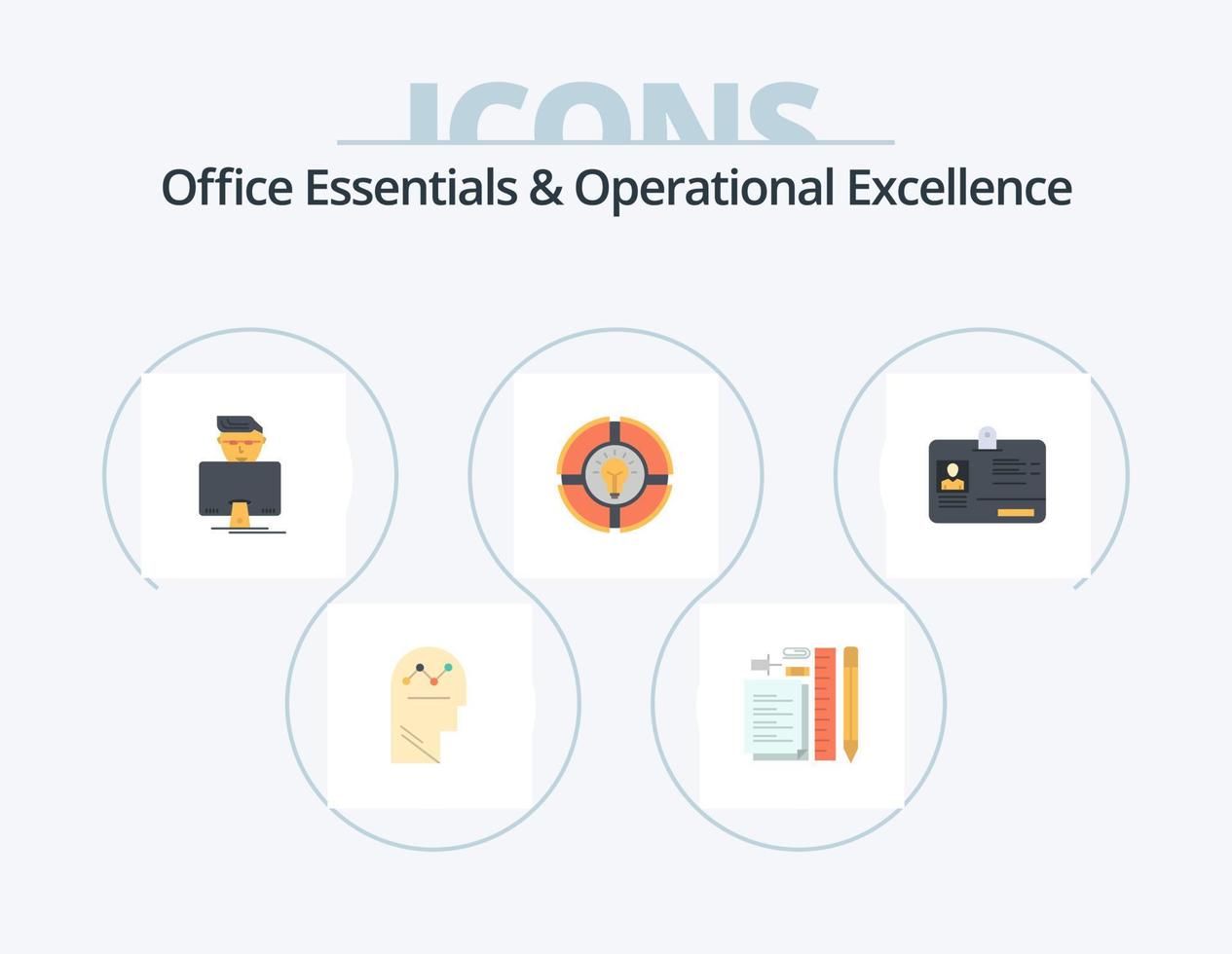 Office Essentials And Operational Exellence Flat Icon Pack 5 Icon Design. light. pie. notepad. bulb. gammer vector