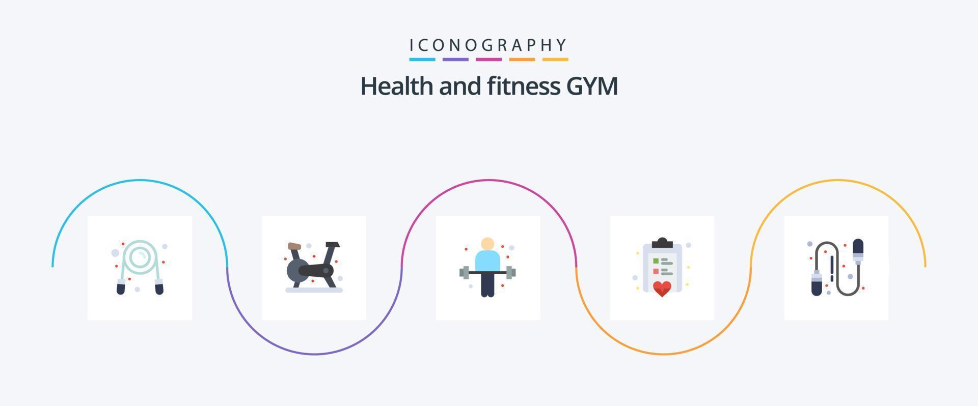 paquete de íconos de gimnasio plano 5 que incluye fitness. amar. pesa. nota. junta vector