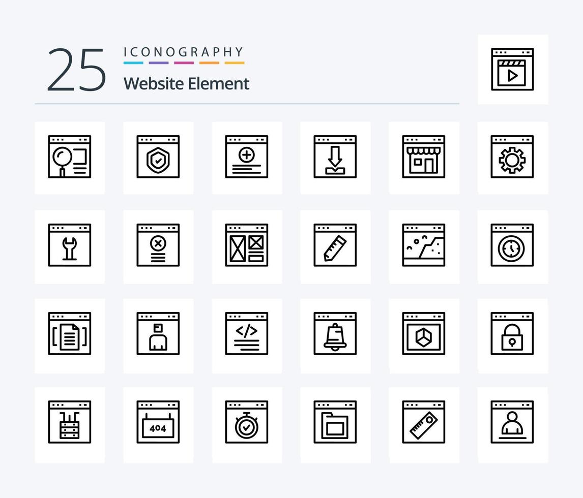 Website Element 25 Line icon pack including loading. download. page. browser. website vector