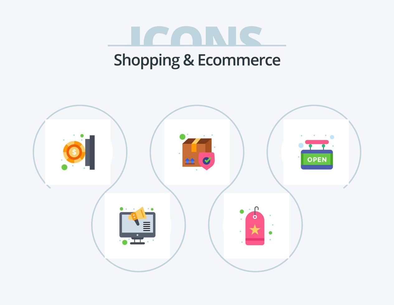 Shopping And Ecommerce Flat Icon Pack 5 Icon Design. open. box. coin. shipping. delivery vector