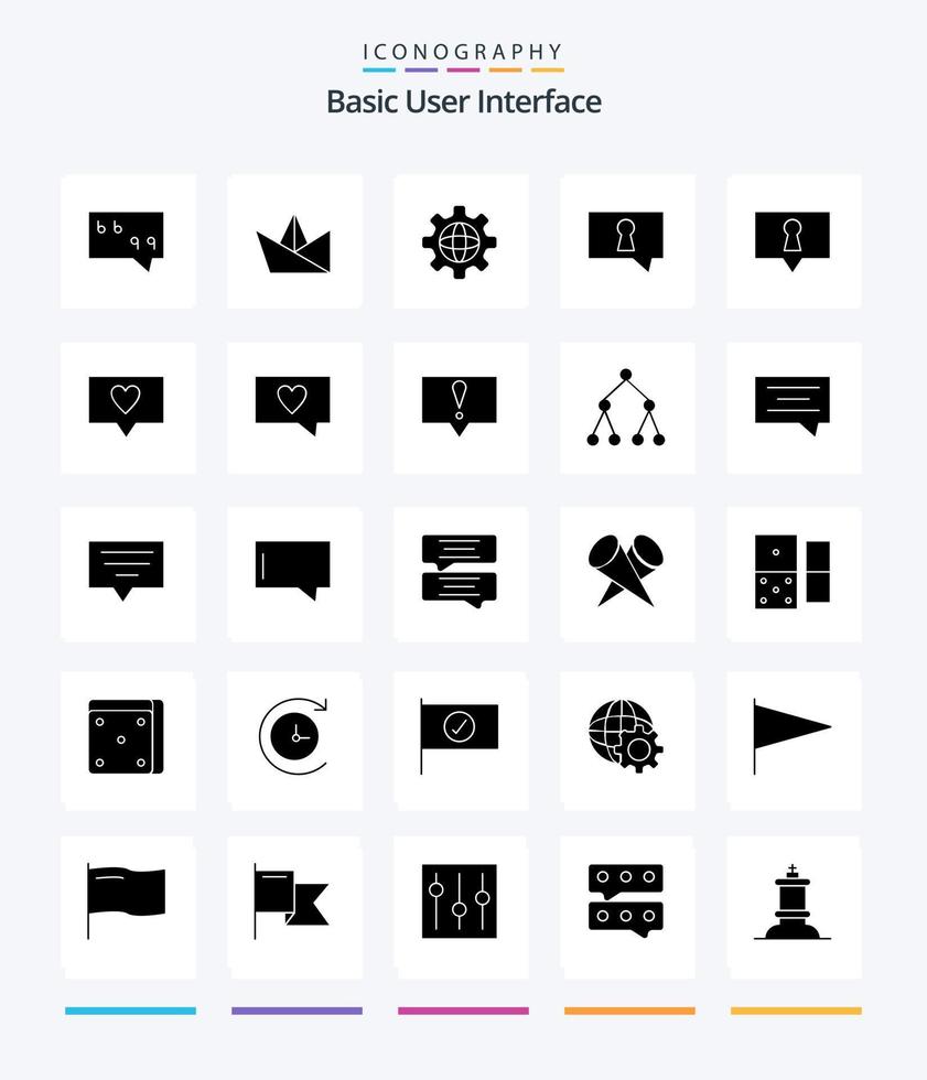 Creative Basic 25 Glyph Solid Black icon pack  Such As message. alert. world. message. like vector