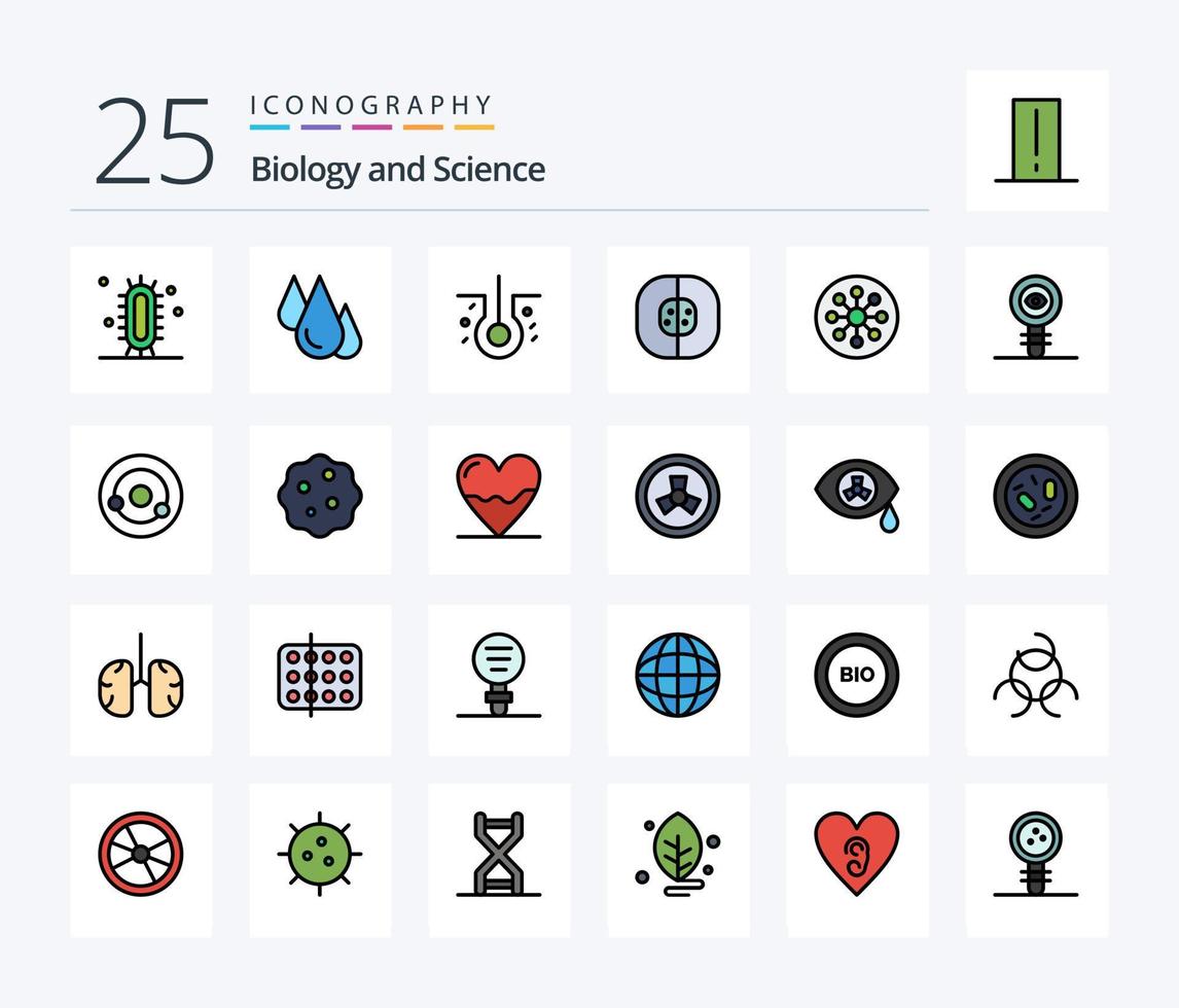 Biology 25 Line Filled icon pack including molecule. chemistry. atom. chemical. laboratory vector