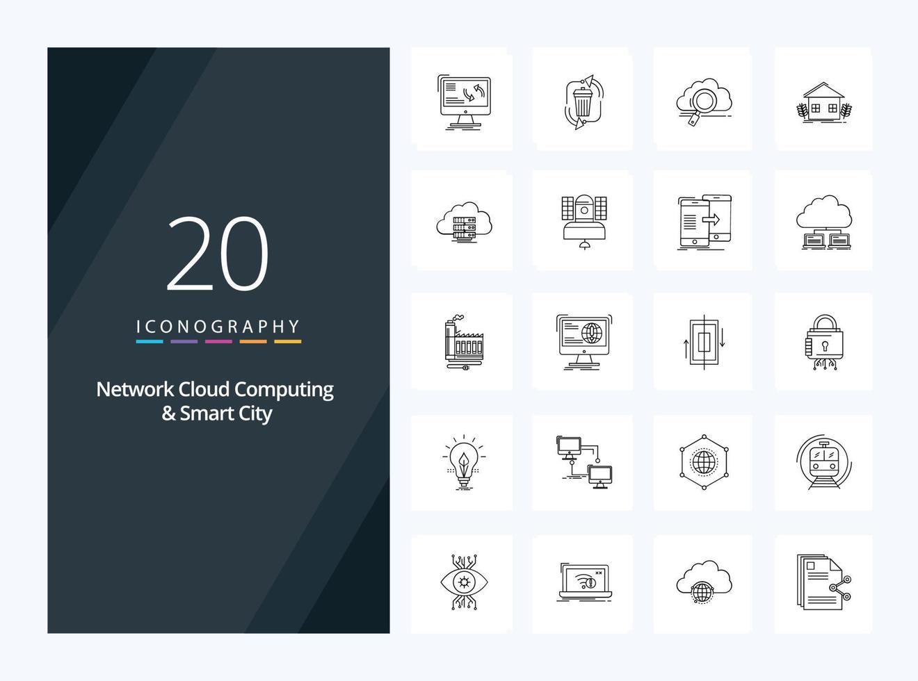 20 Network Cloud Computing And Smart City Outline icon for presentation vector