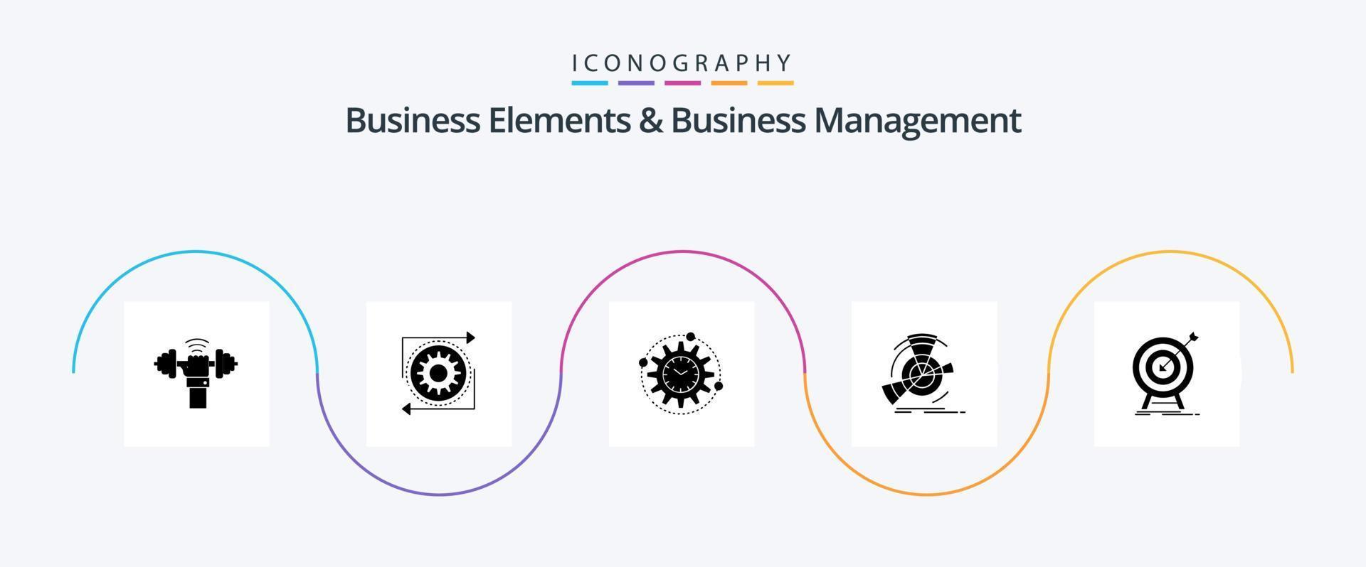 Business Elements And Business Managment Glyph 5 Icon Pack Including performance. data. operation. project. processing vector