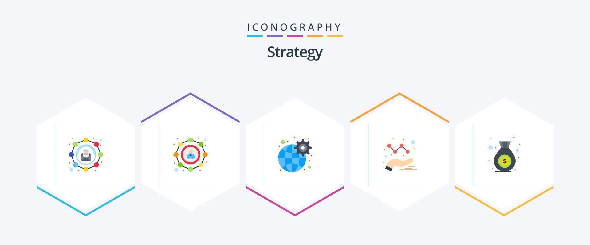 estrategia 25 paquete de iconos planos que incluye dinero. bolsa. engranaje. grafico. analítica vector