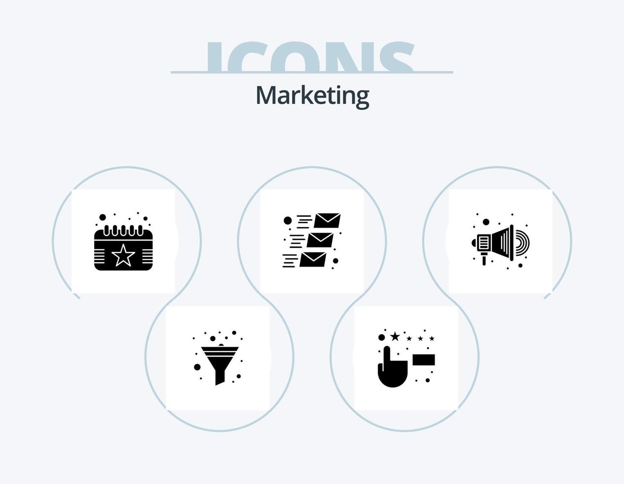 Marketing Glyph Icon Pack 5 Icon Design. . promotion. event. advertise. mailing vector