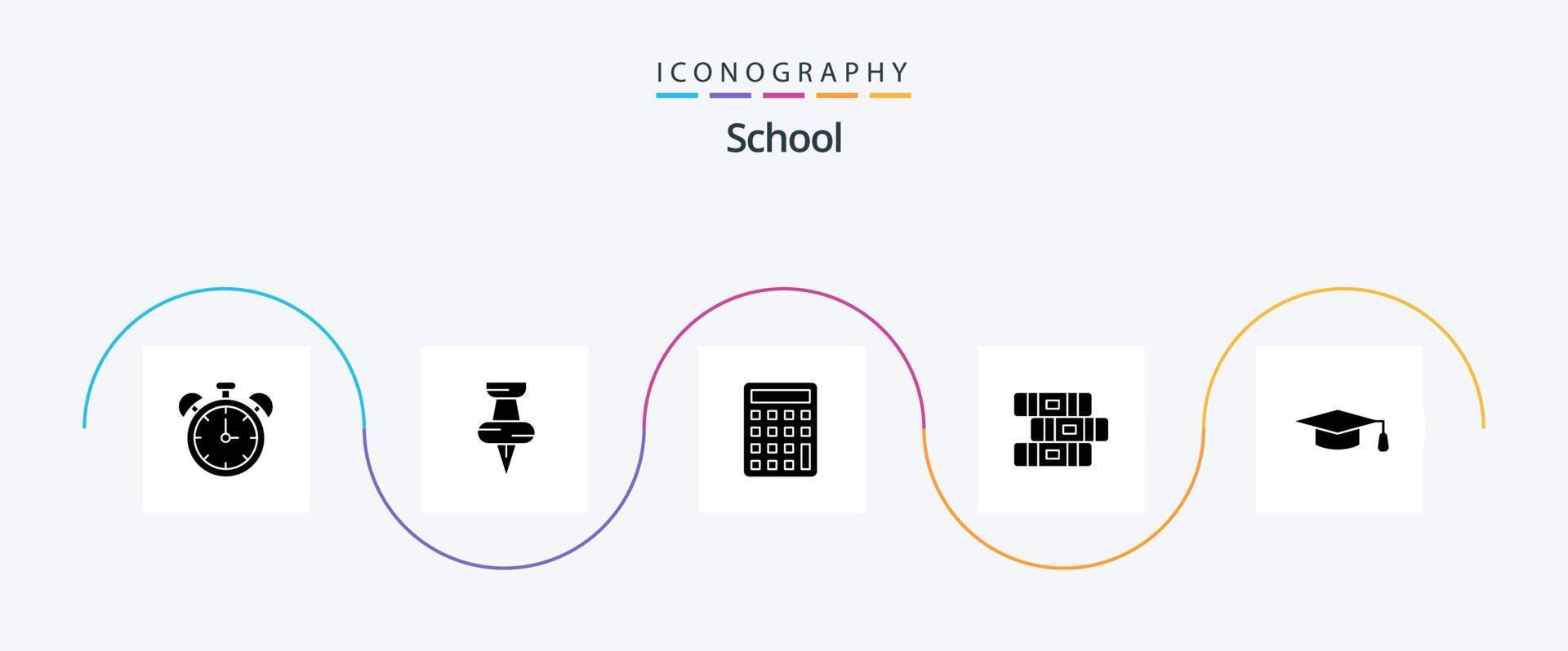 School Glyph 5 Icon Pack Including . graduation hat. calculate. education. stationary vector