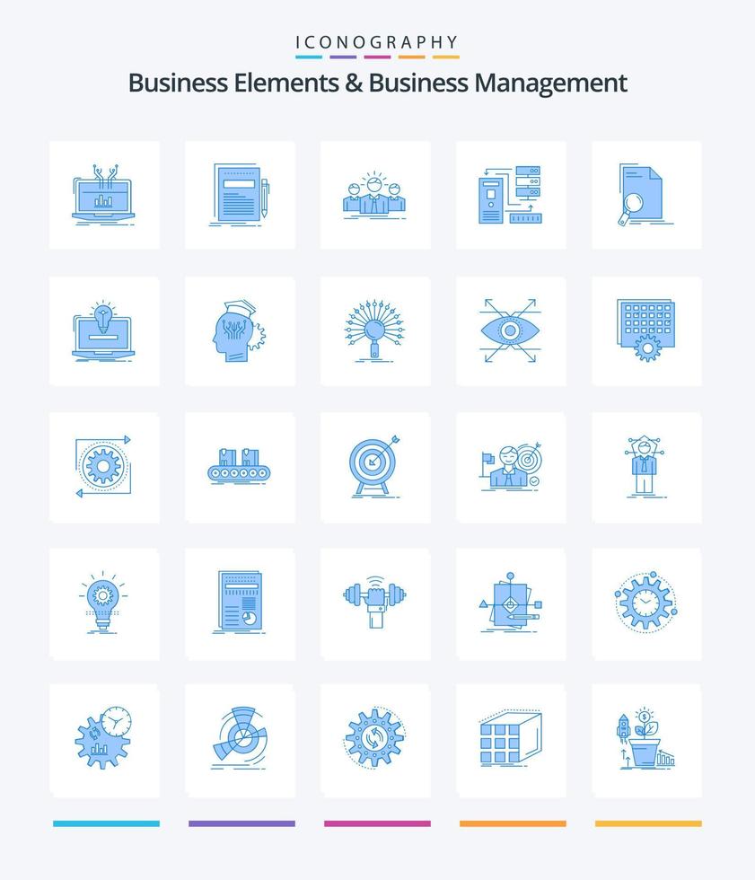 elementos comerciales creativos y administración comercial 25 paquete de iconos azules como base de datos. combinación. papel. líder. empleado vector