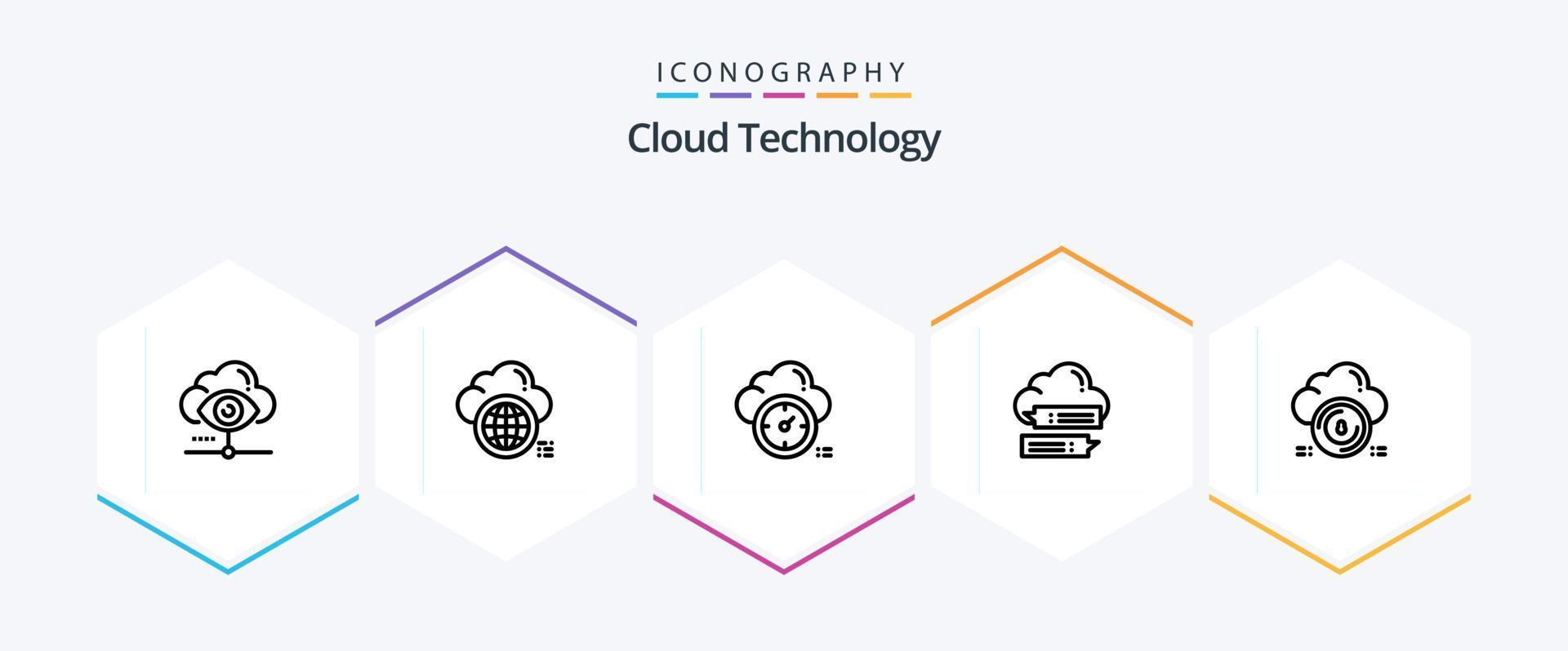 Cloud Technology 25 Line icon pack including cloud. secure. world. chat. timer vector