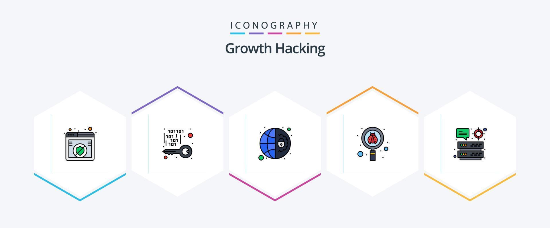 Hacking 25 FilledLine icon pack including datacenter. search. security. scan. settings vector