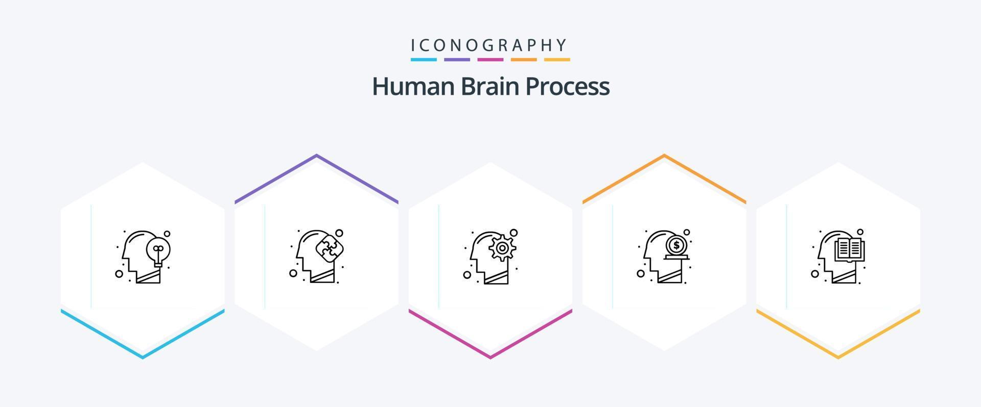 Human Brain Process 25 Line icon pack including mind. head. puzzle. dollar. process vector