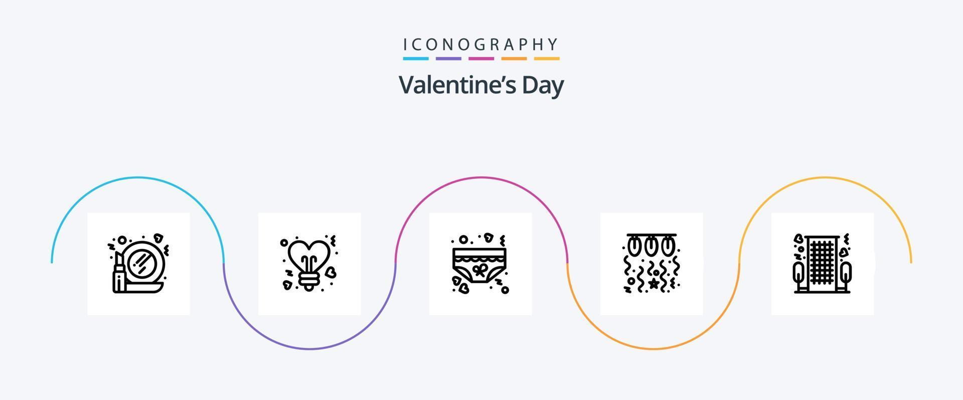 paquete de iconos de la línea 5 del día de san valentín que incluye una cadena. luz. ropa. lámpara. romance vector