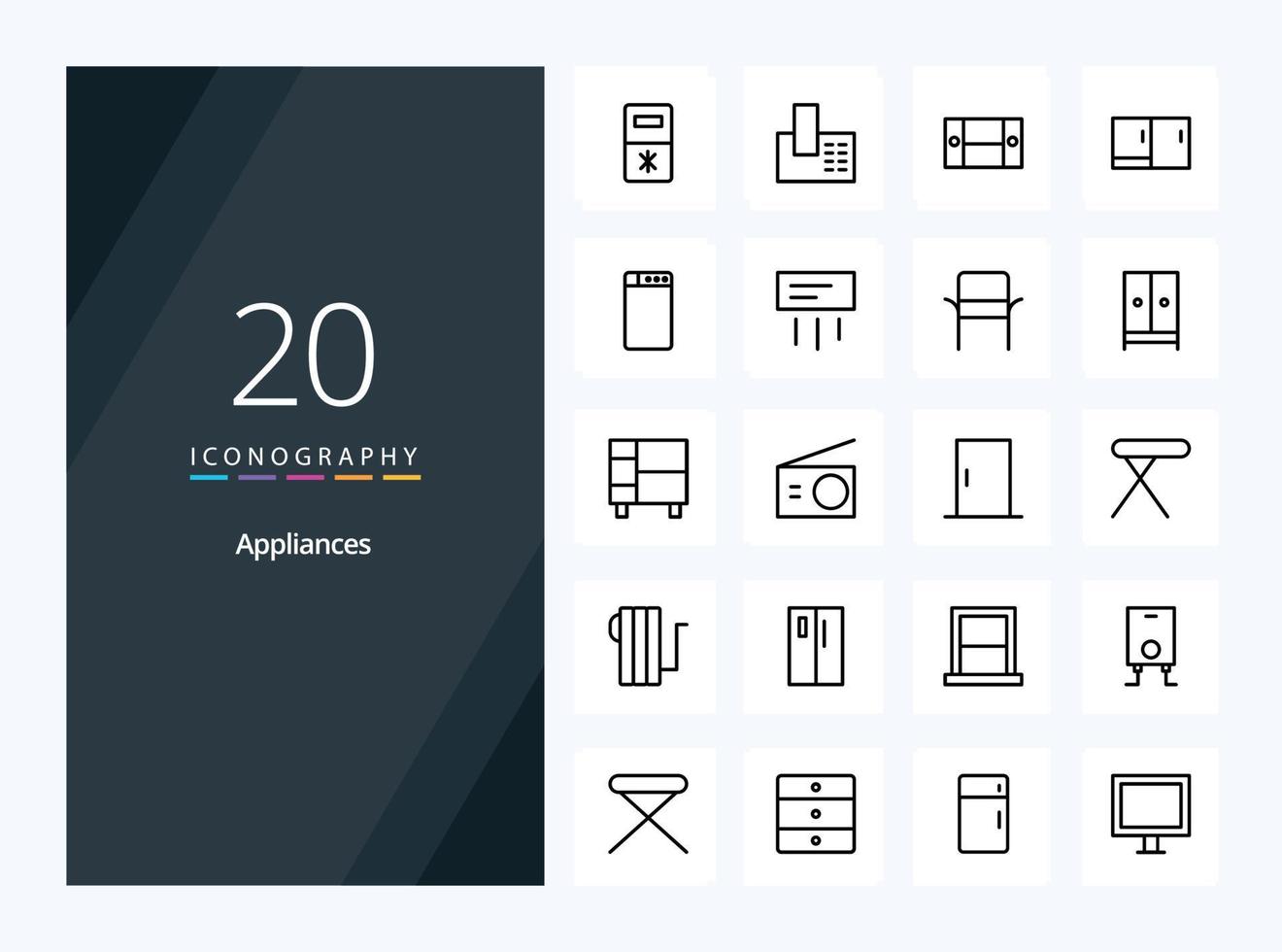 20 Appliances Outline icon for presentation vector