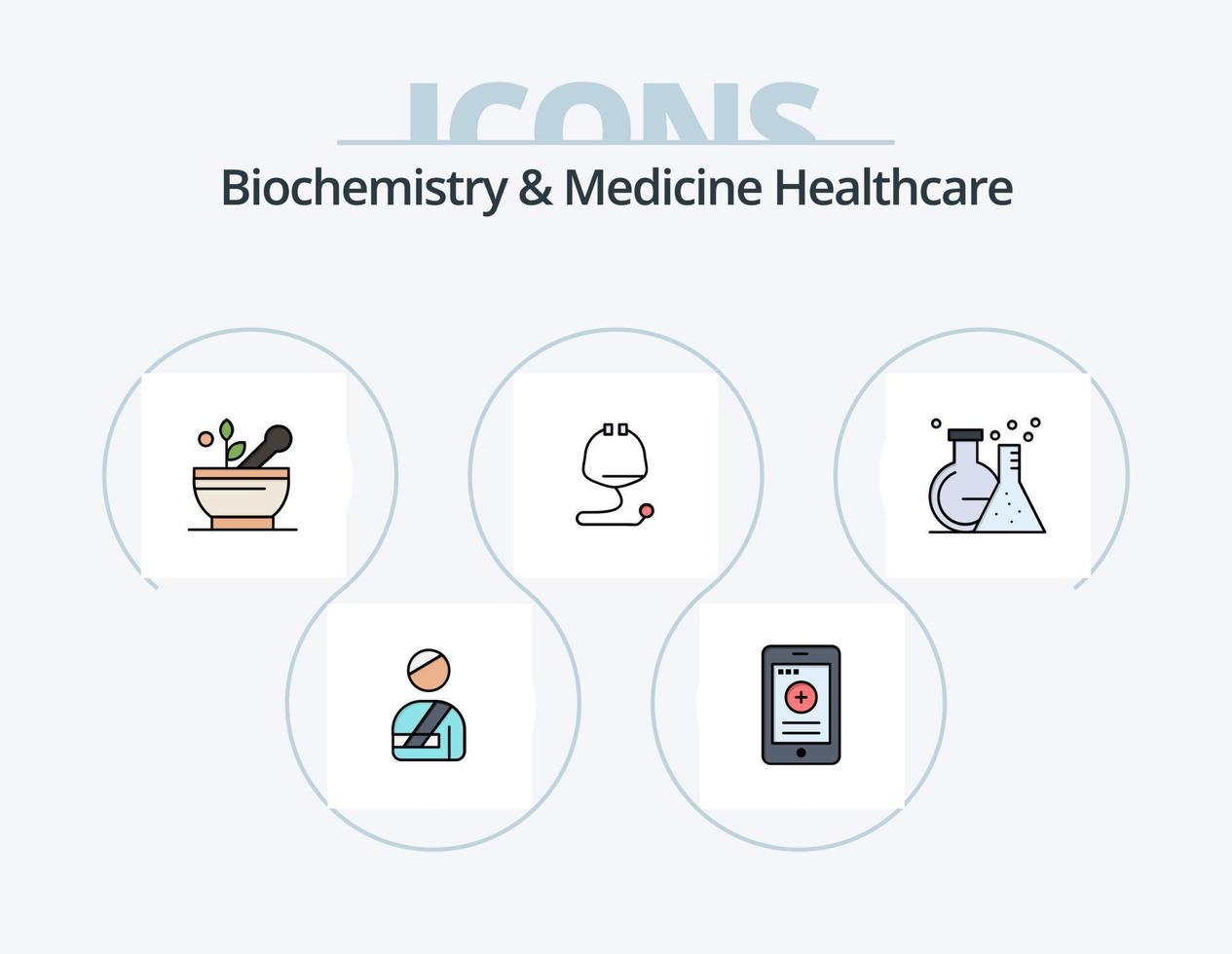 Biochemistry And Medicine Healthcare Line Filled Icon Pack 5 Icon Design. medicine. drug. flask. medical. dope vector