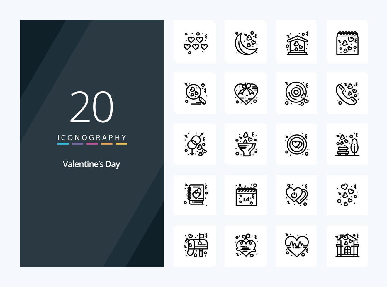 20 Valentines Day Outline icon for presentation vector