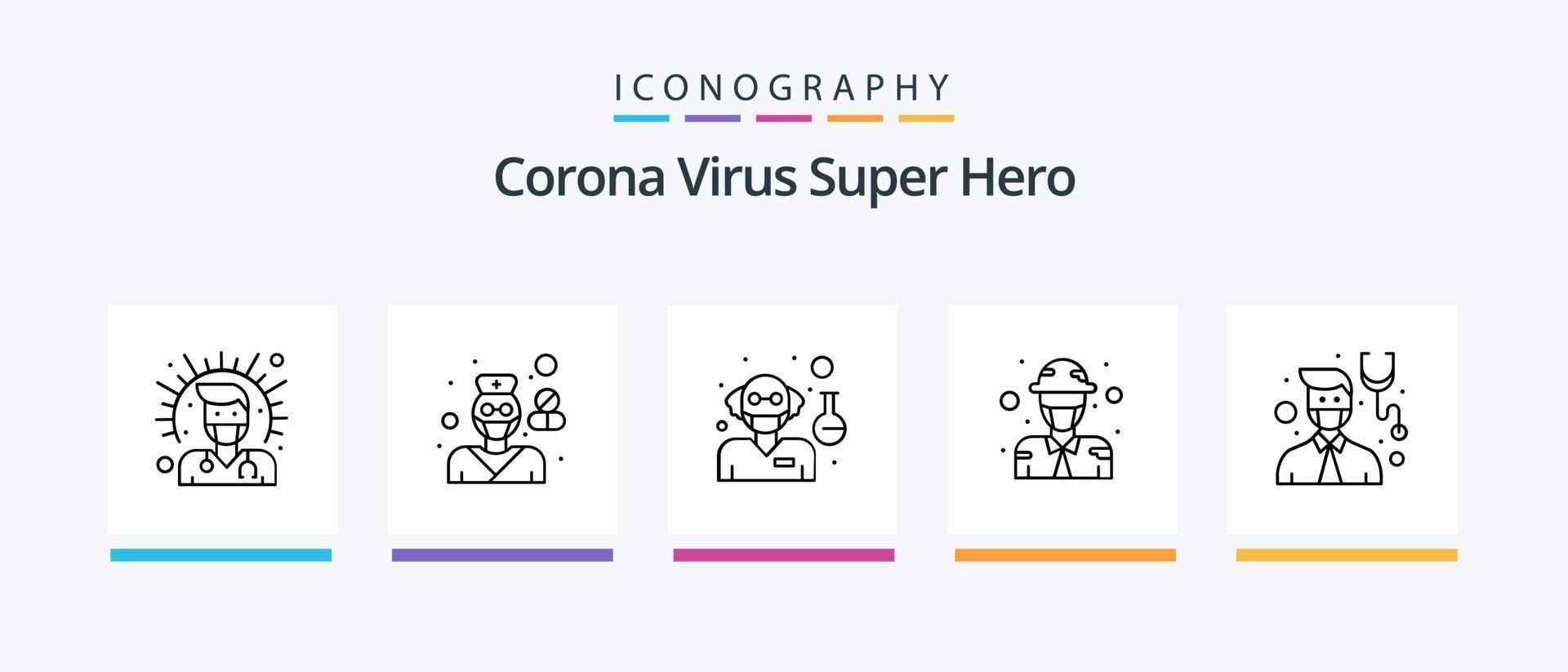 Corona Virus Super Hero Line 5 Icon Pack Including officer. police. care. man. male. Creative Icons Design vector