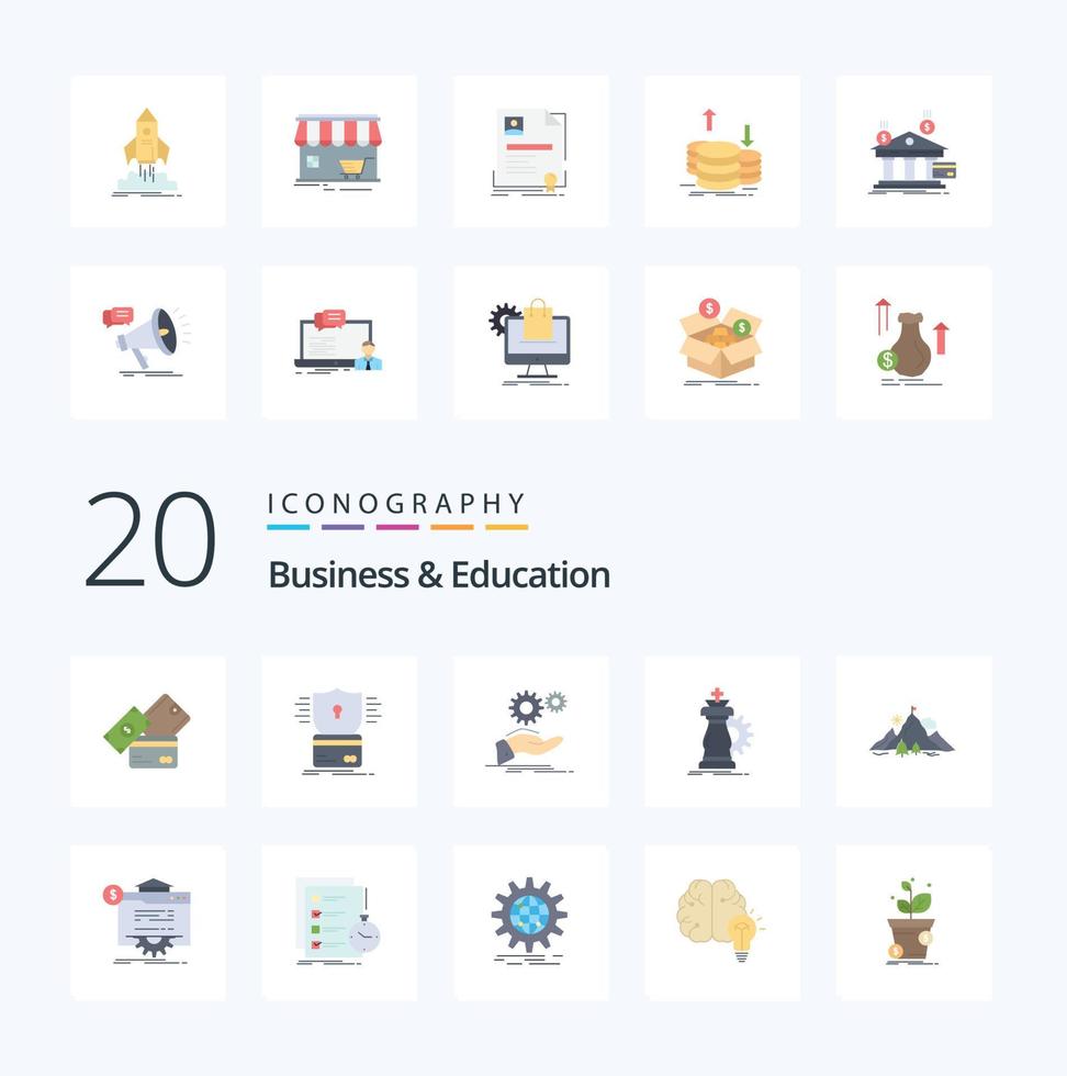 20 Business And Education Flat Color icon Pack like horse strategy hacking services idea vector