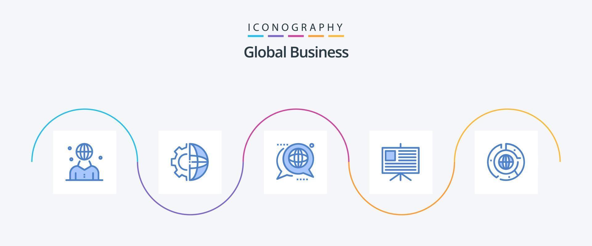 Global Business Blue 5 Icon Pack Including presentation. analytics. processing. message. forum vector