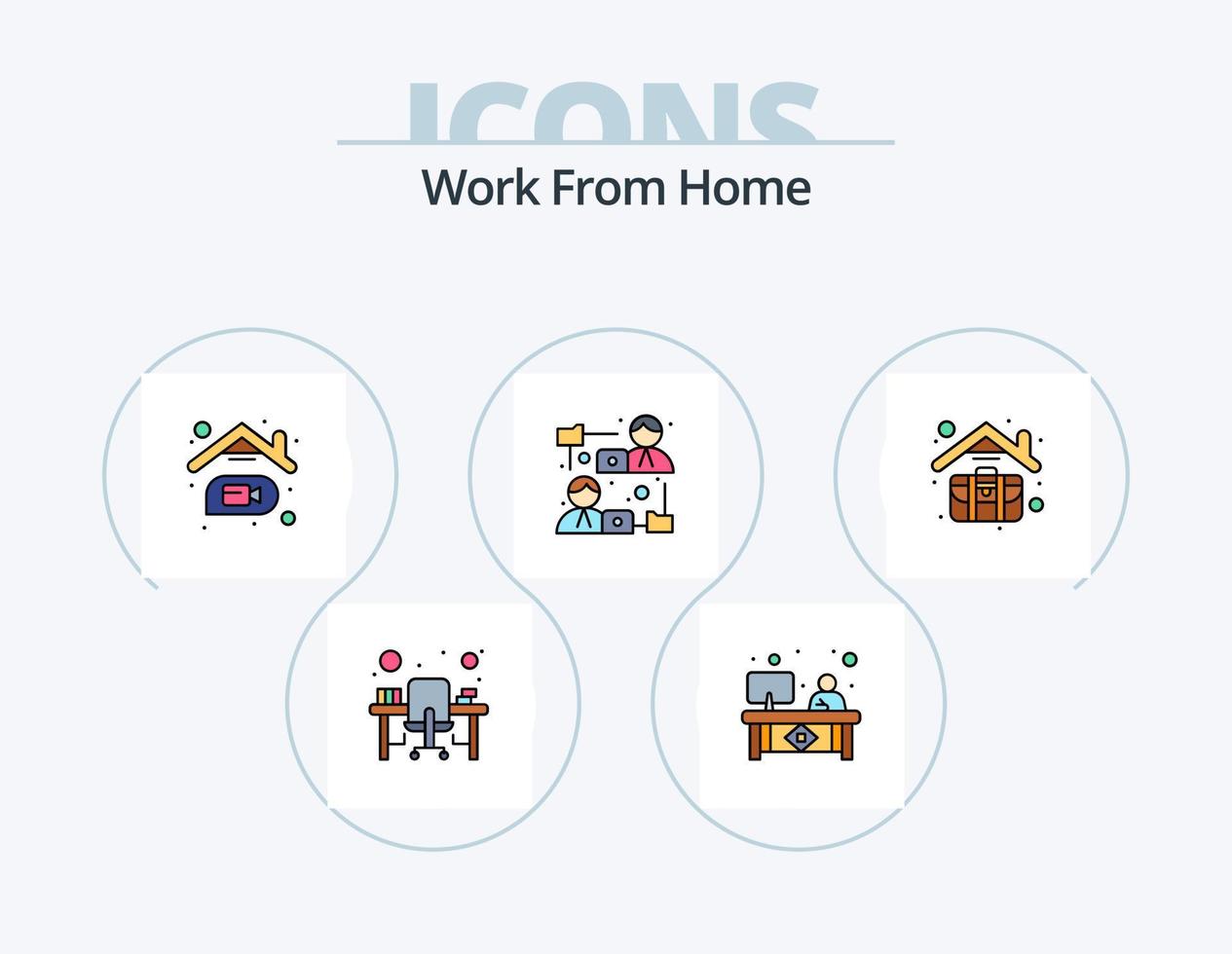 Work From Home Line Filled Icon Pack 5 Icon Design. check list. wifi. working. internet. work home vector