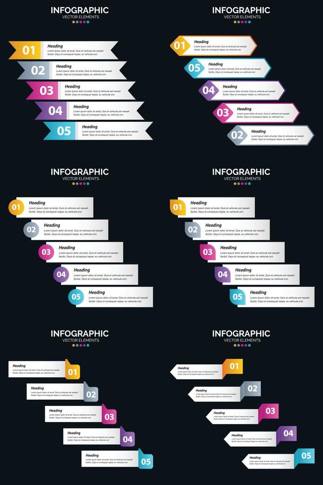 Vector 6 Infographics Pack Presentation slide template 5 Steps cycle diagrams and timelines