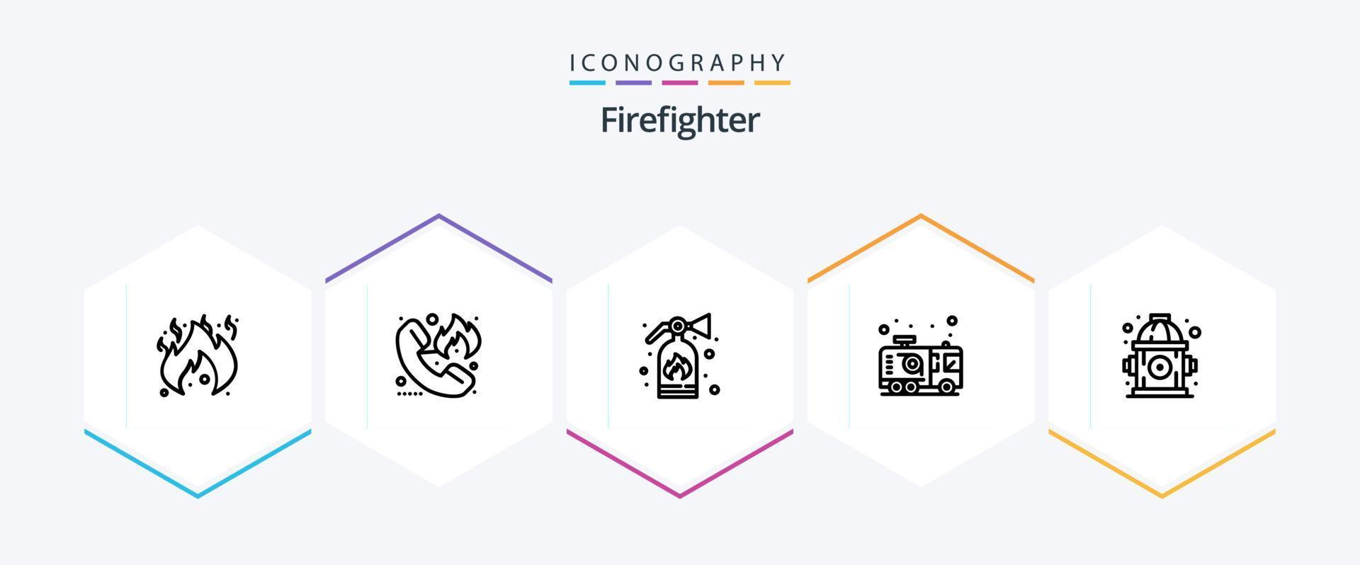 Firefighter 25 Line icon pack including hydrant. fireman. extinguisher. firefighter. emergency vector