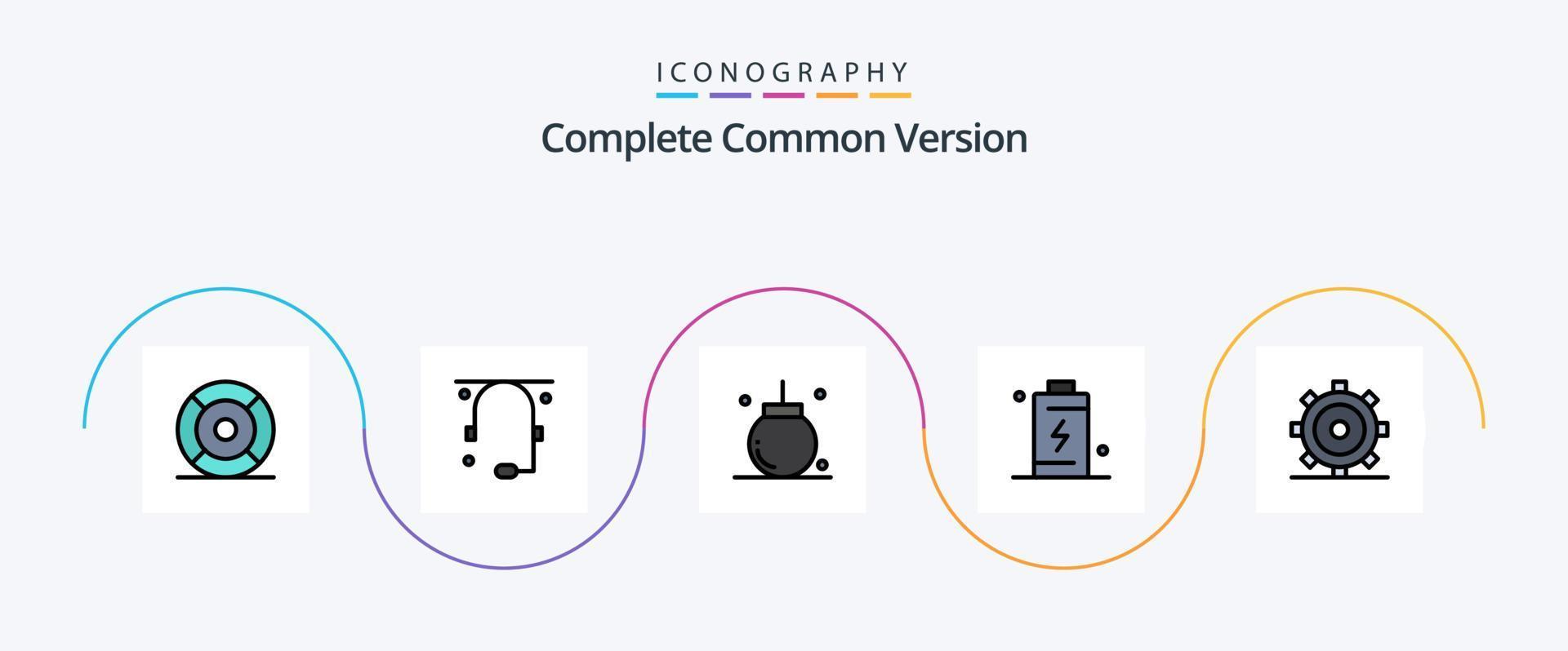 Complete Common Version Line Filled Flat 5 Icon Pack Including charging. cell. support. battery. decoration vector