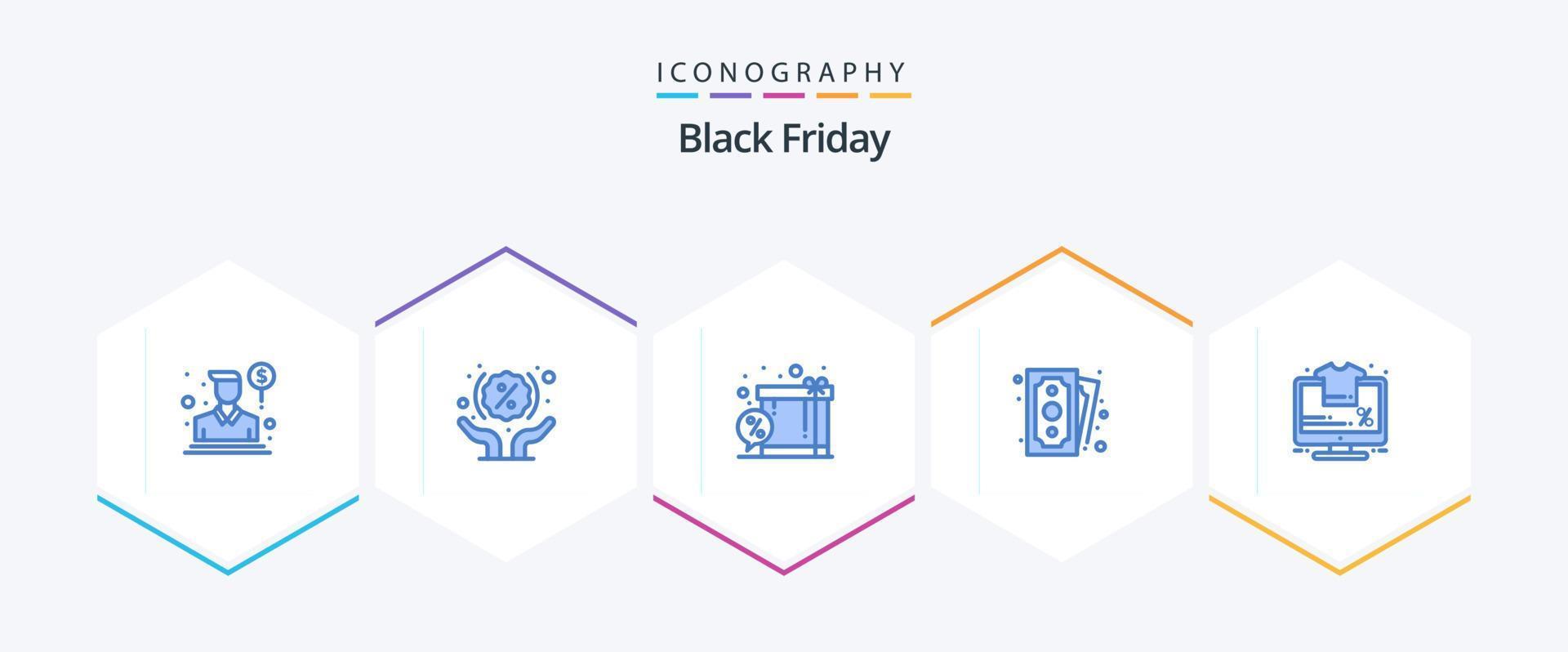 Black Friday 25 Blue icon pack including percent. shopping. box. payment. cash vector
