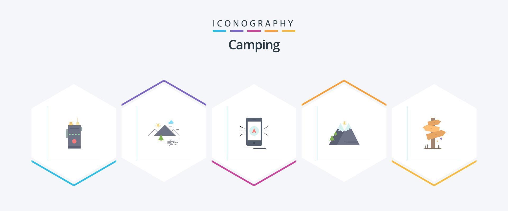 camping 25 paquete de iconos planos que incluye la naturaleza. ubicación. exterior. GPS. aplicación vector