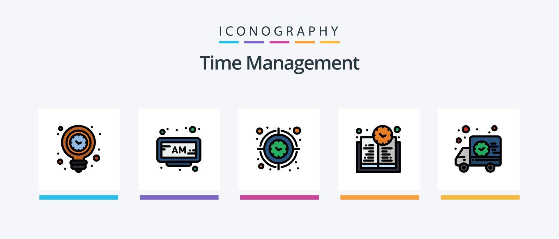 Time Management Line Filled 5 Icon Pack Including time. case. time. business. watch. Creative Icons Design vector