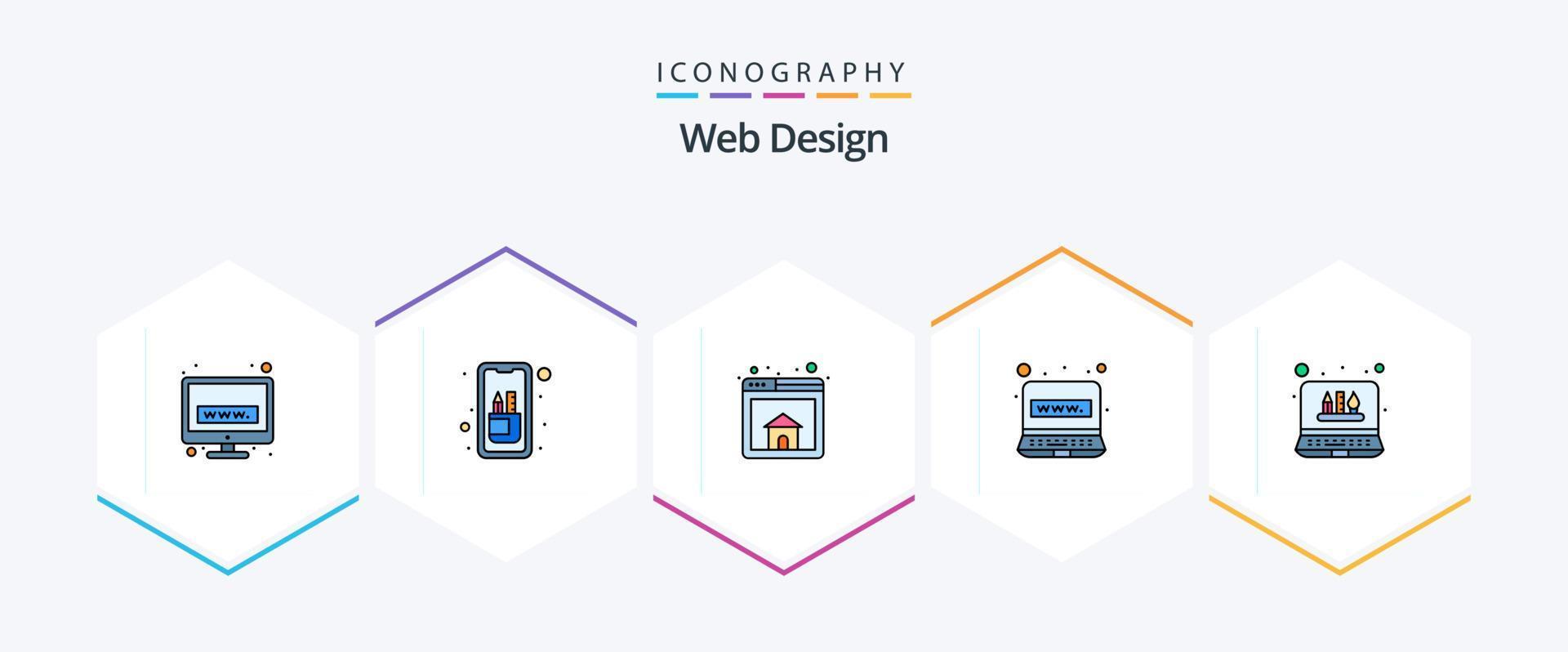 paquete de iconos de 25 líneas completas de diseño web que incluye herramientas de edición. herramientas. navegador. web. conexión vector