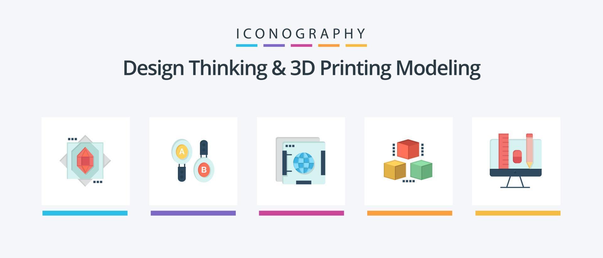 Design Thinking And D Printing Modeling Flat 5 Icon Pack Including education. shepping. brower. computing. box. Creative Icons Design vector