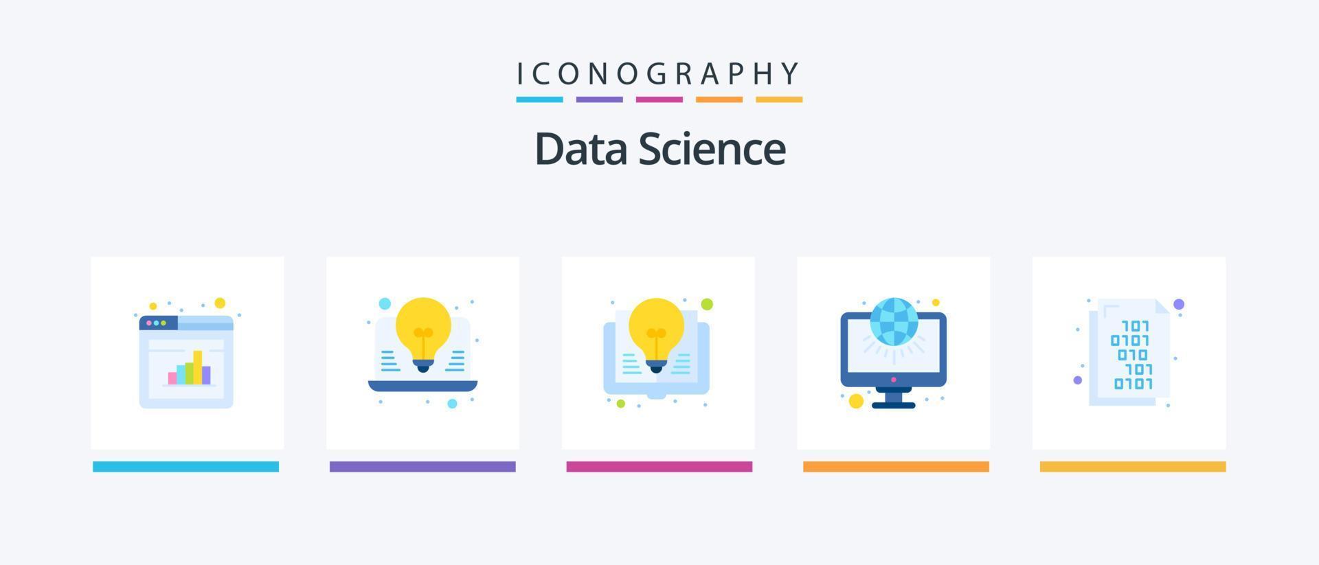 Data Science Flat 5 Icon Pack Including binary code. web. book. infrastructure. architecture. Creative Icons Design vector