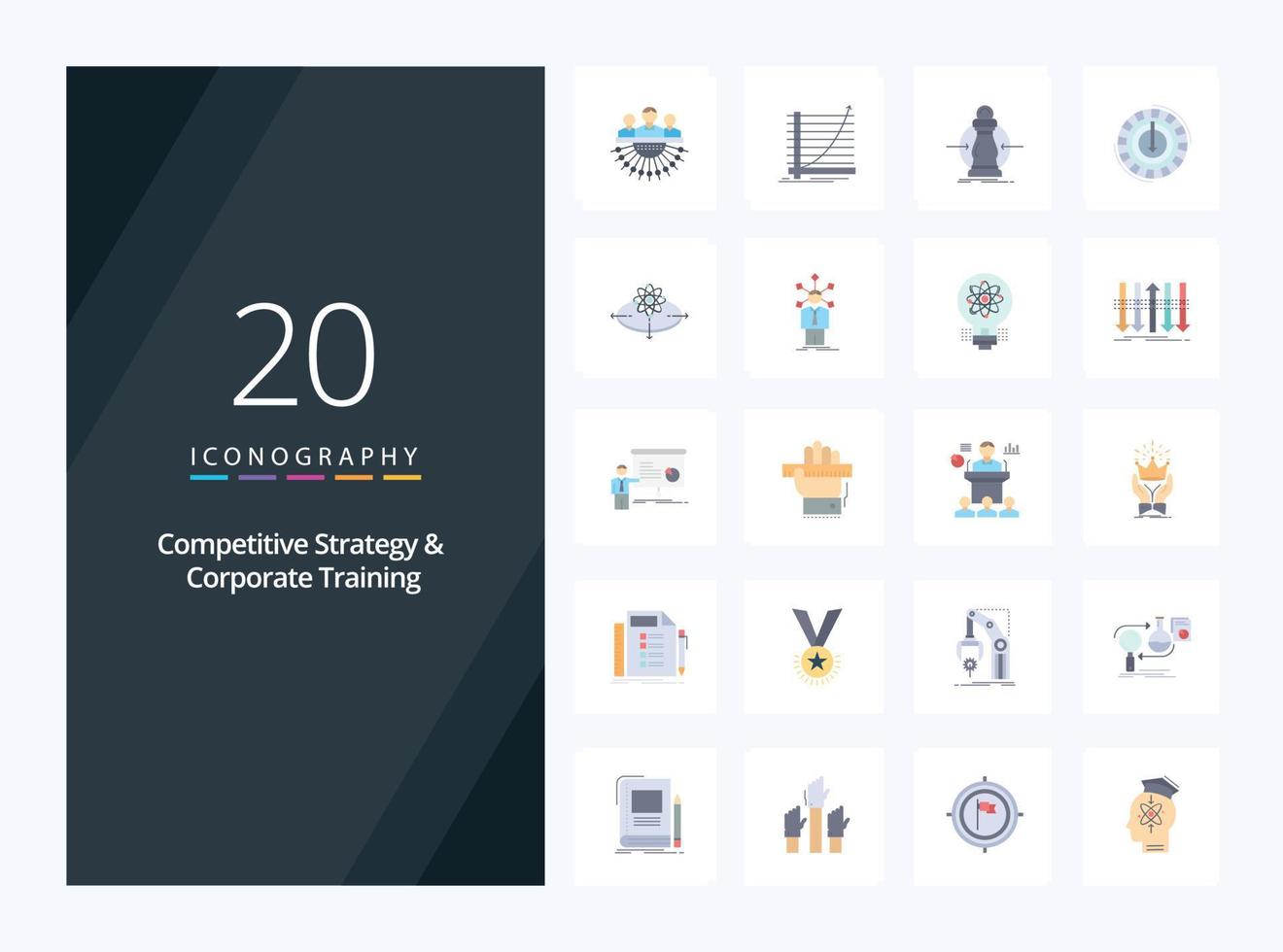 20 Competitive Strategy And Corporate Training Flat Color icon for presentation vector