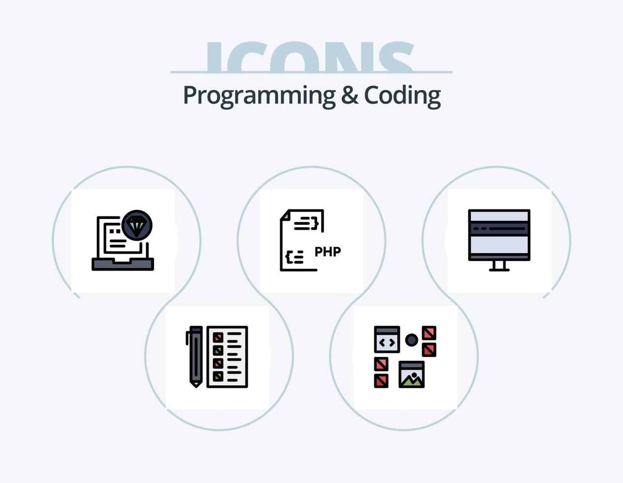 Programming And Coding Line Filled Icon Pack 5 Icon Design. develop. app. document. page. develop vector