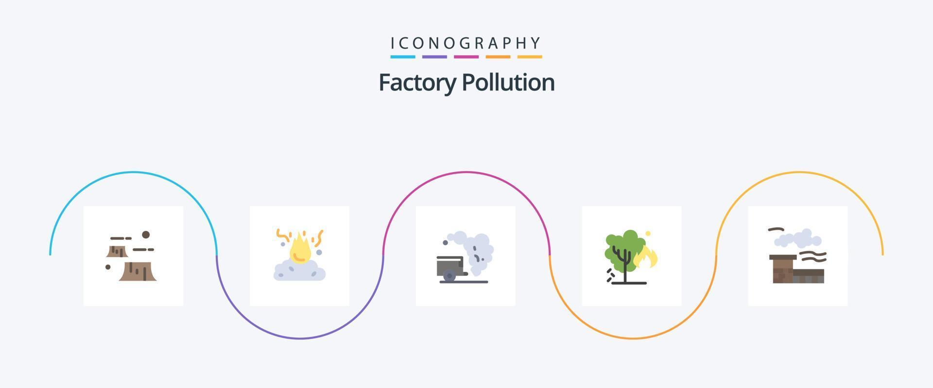 Factory Pollution Flat 5 Icon Pack Including pollution. environment. pollution. energy. garbage vector