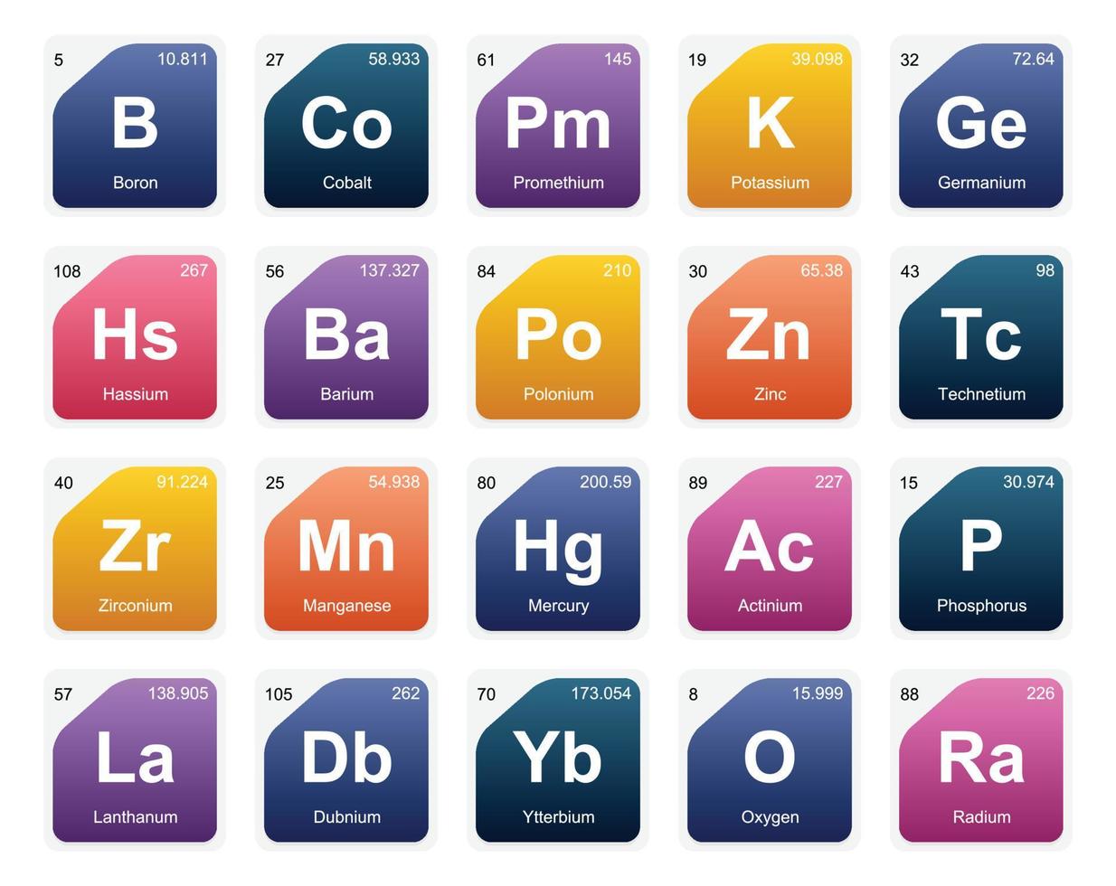 20 Preiodic table of the elements Icon Pack Design vector