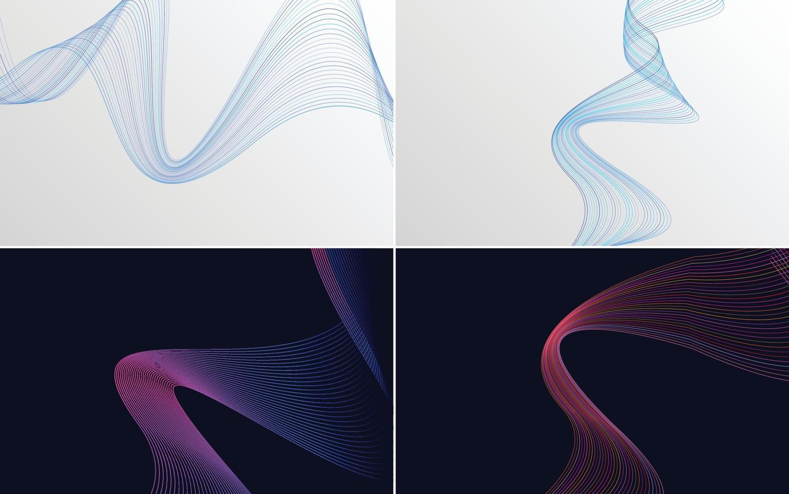 Set of 4 geometric wave pattern background Abstract waving line vector