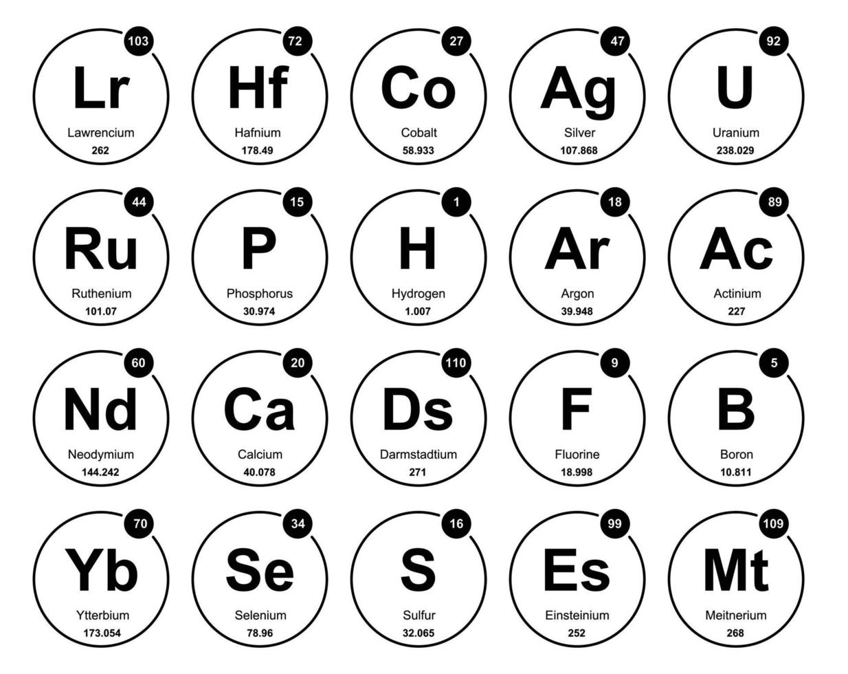 20 Preiodic table of the elements Icon Pack Design vector