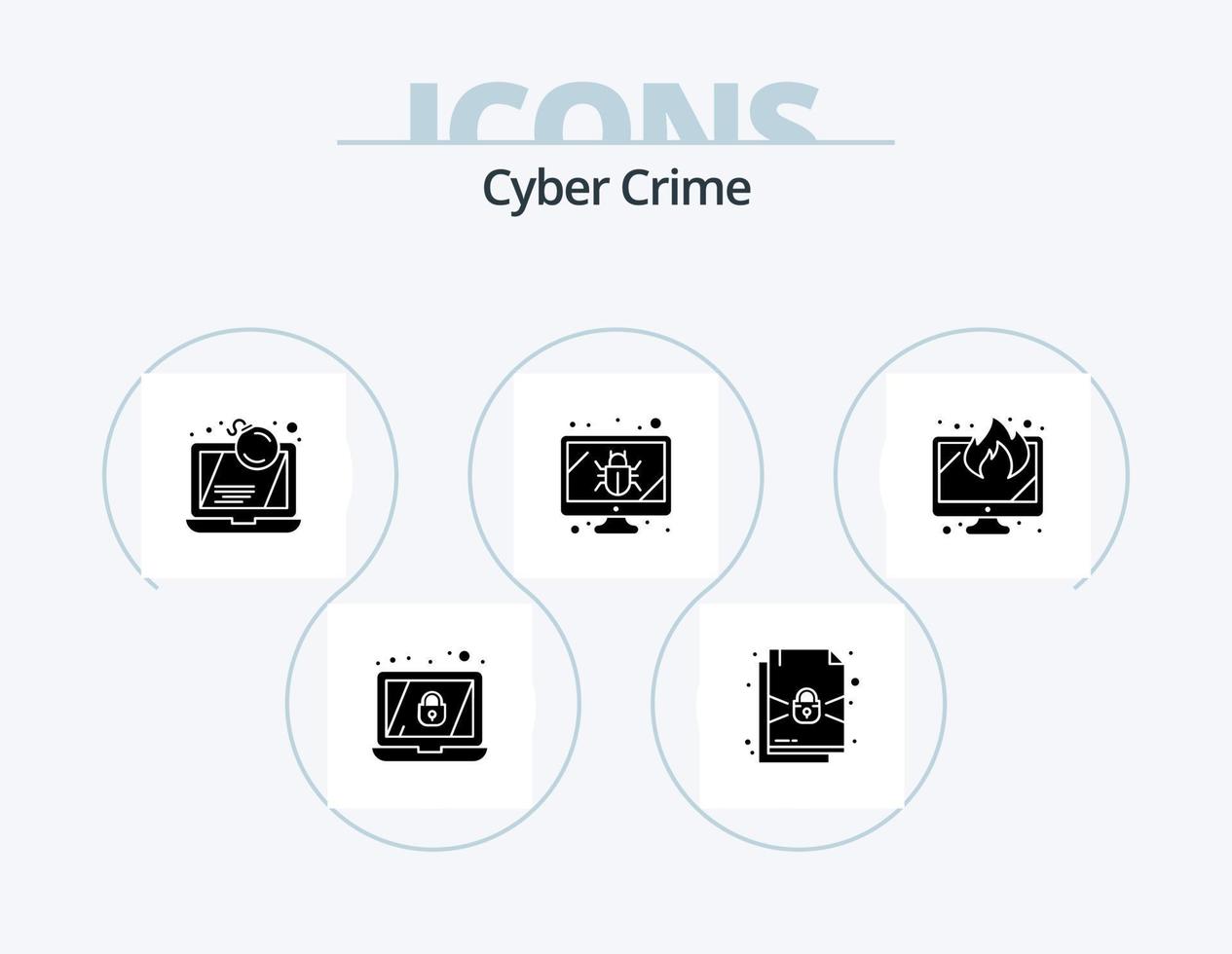 Cyber Crime Glyph Icon Pack 5 Icon Design. screen. security. computer. screen. bug vector